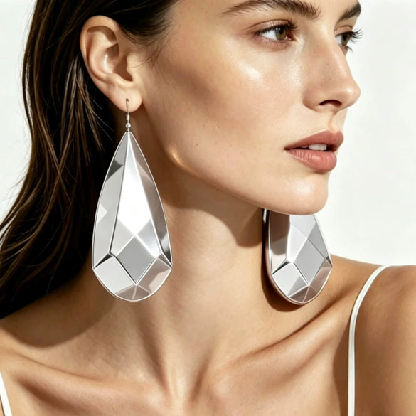 Exaggerated Geometric Water Drop Earrings Electroplated Iron Alloy Statement Jewelry With Copper Ear Needles Unisex Wholesale