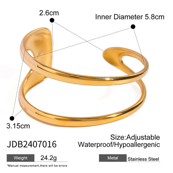 Exaggerated Gold Opening Bracelet In Stainless Steel With Geometric Style And Electroplating