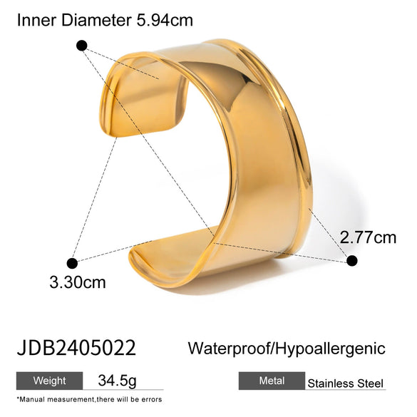 Exaggerated Gold Opening Bracelet In Stainless Steel With Geometric Style And Electroplating