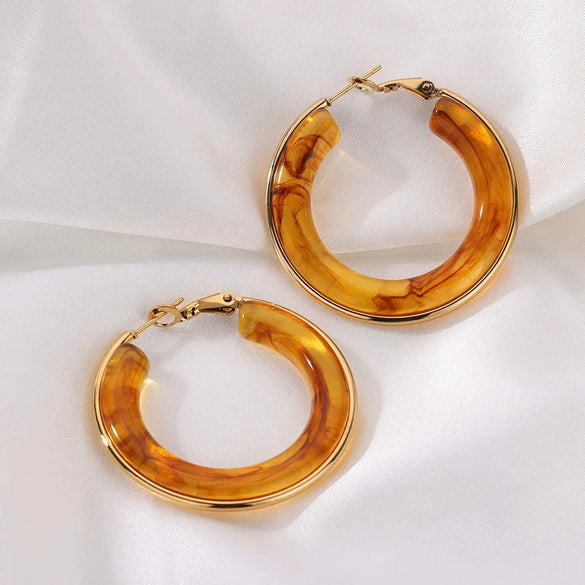 Exaggerated Gradient Color Retro Ins Style Cshaped Acrylic Inlaid Resin Hoop Earrings