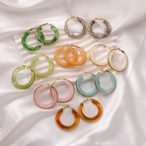 Exaggerated Gradient Color Retro Ins Style Cshaped Acrylic Inlaid Resin Hoop Earrings