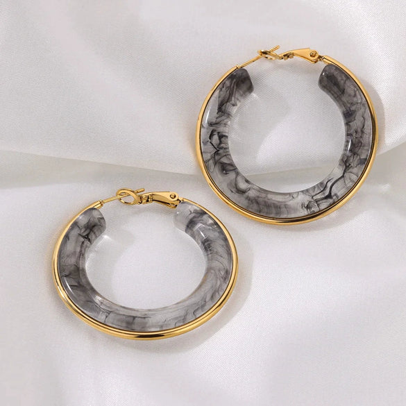 Exaggerated Gradient Color Retro Ins Style Cshaped Acrylic Inlaid Resin Hoop Earrings