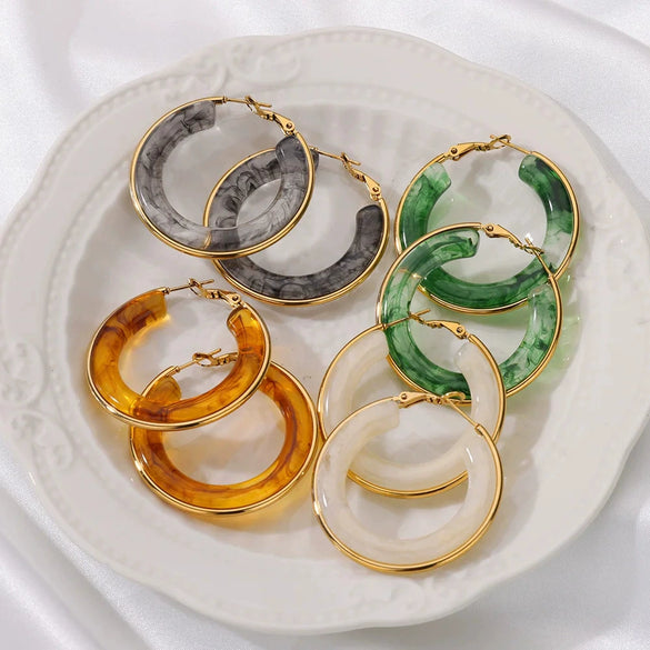 Exaggerated Gradient Color Retro Ins Style Cshaped Acrylic Inlaid Resin Hoop Earrings
