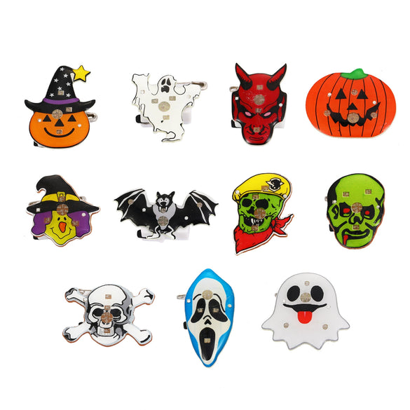 Exaggerated Halloween Luminous Acrylic Brooch With Funny Led Cartoon Ghost Bat Pumpkin Head Badge Electroplated Costume Accessories
