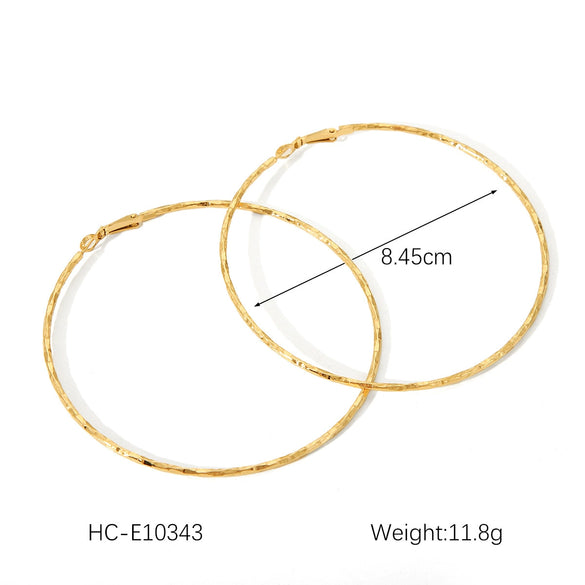 Exaggerated Hammer Pattern Stainless Steel Earrings With Geometric Style And Electroplating Treatment