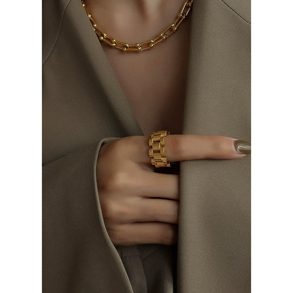 Exaggerated Handmade Titanium Steel Ring With Geometric Pattern For Women