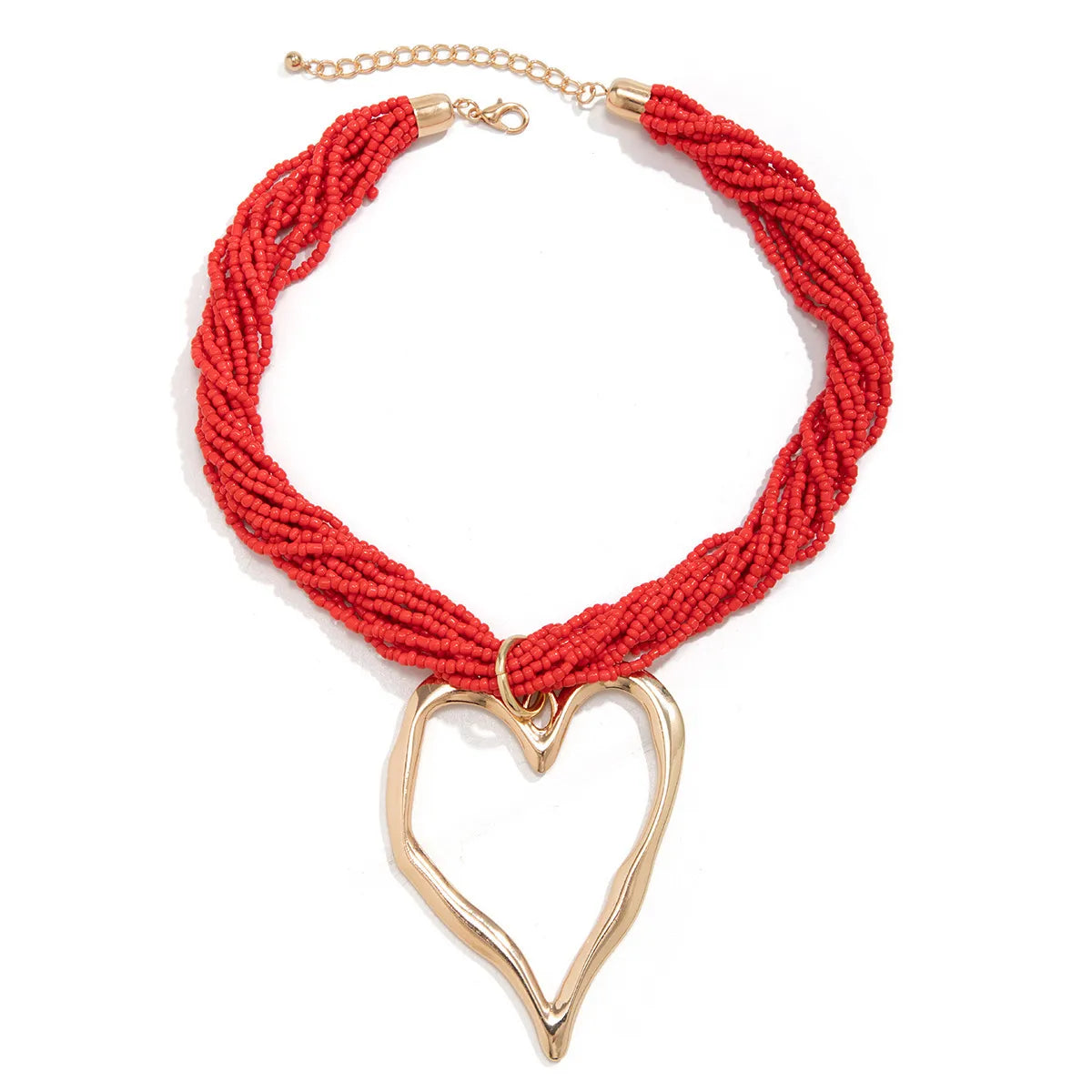 Exaggerated Heart Shape Alloy Beaded Women'S Pendant Necklace