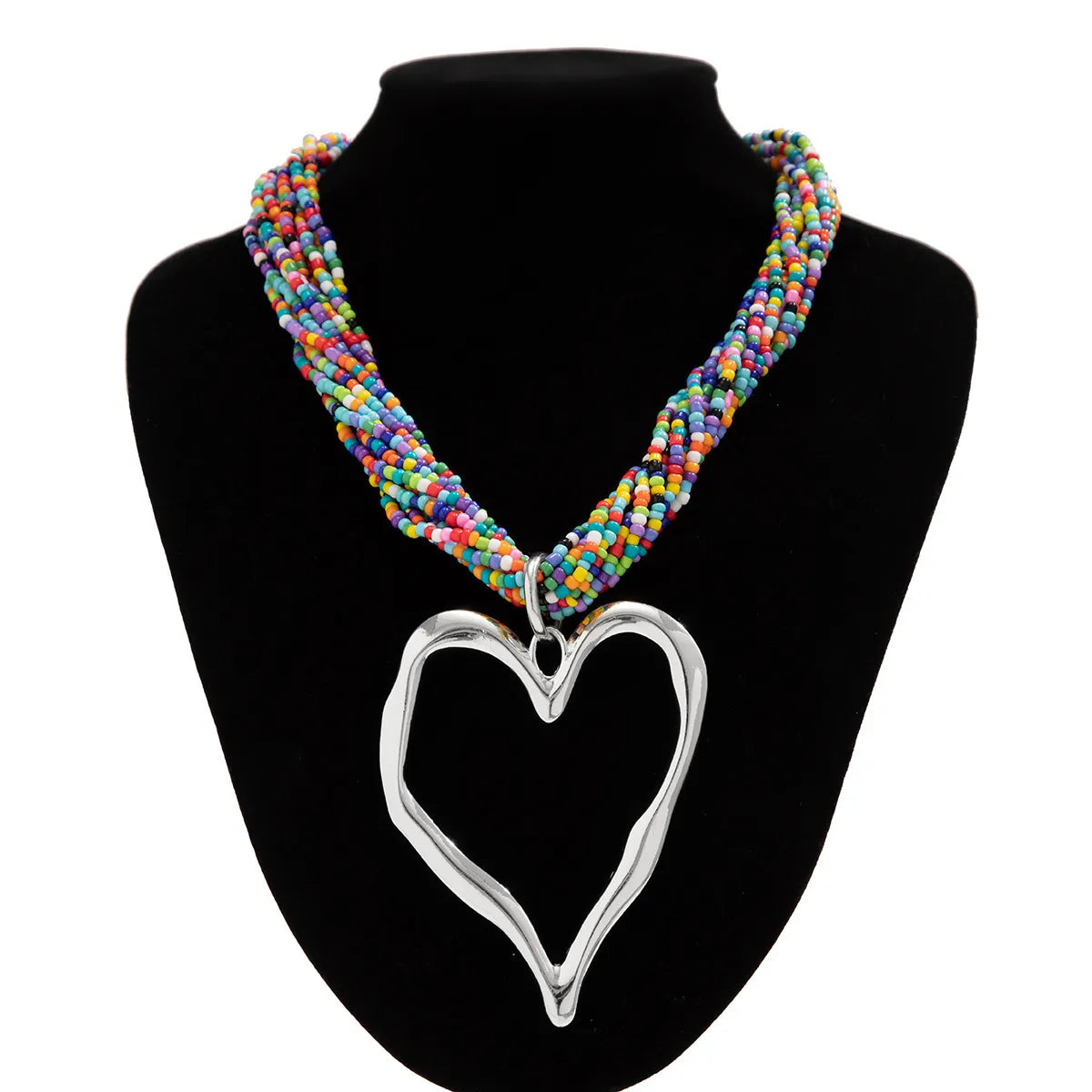 Exaggerated Heart Shape Alloy Beaded Women'S Pendant Necklace