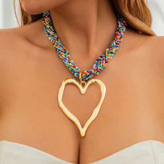 Exaggerated Heart Shape Alloy Beaded Women'S Pendant Necklace