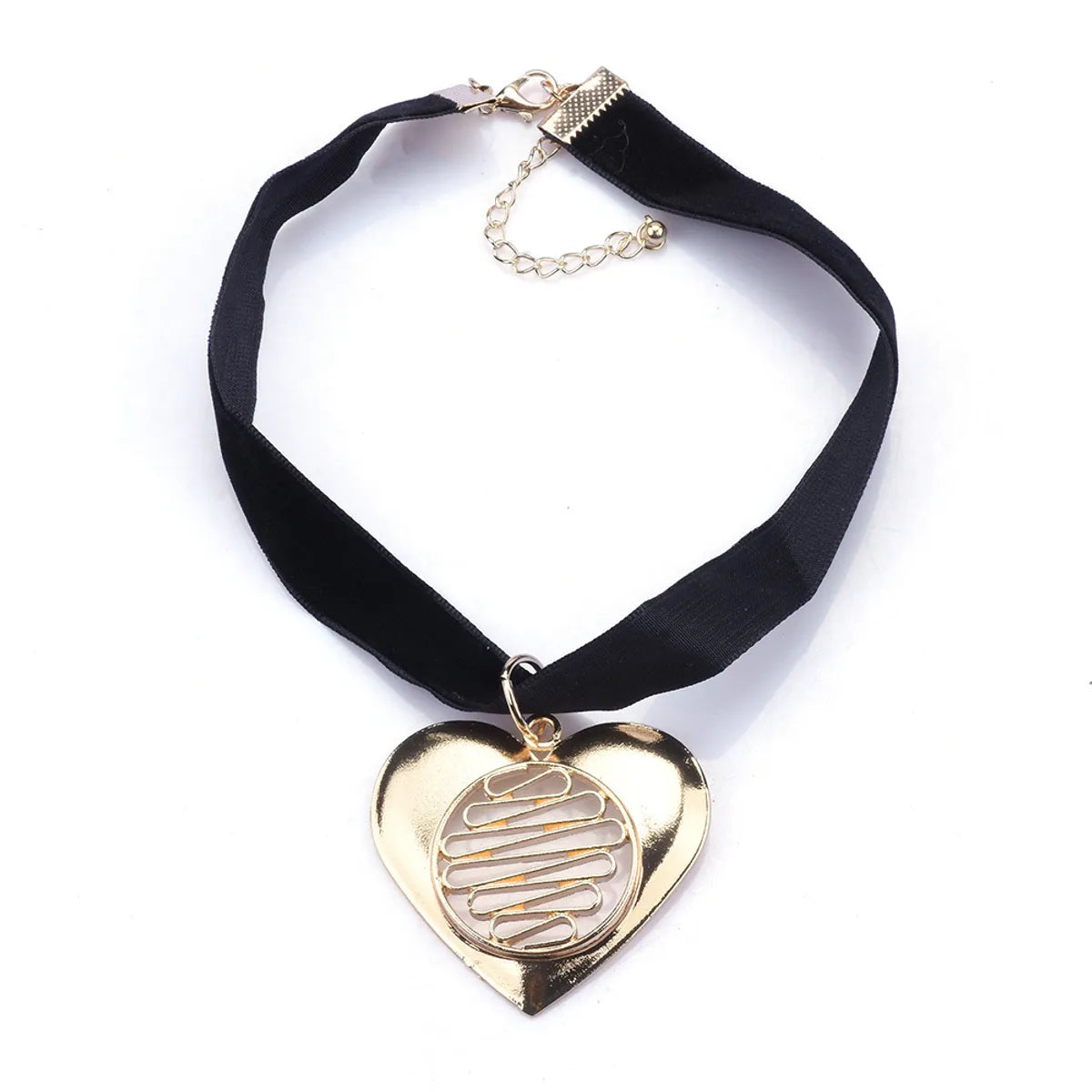 Exaggerated Heart Shape Alloy Cloth Patchwork Women's Pendant Necklace