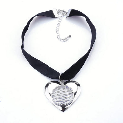 Exaggerated Heart Shape Alloy Cloth Patchwork Women's Pendant Necklace