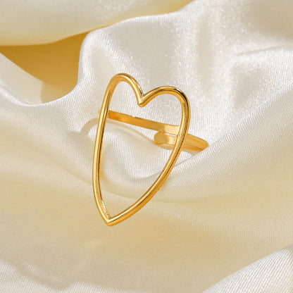 Exaggerated Heart Shape Stainless Steel Plating 18k Gold Plated Open Rings