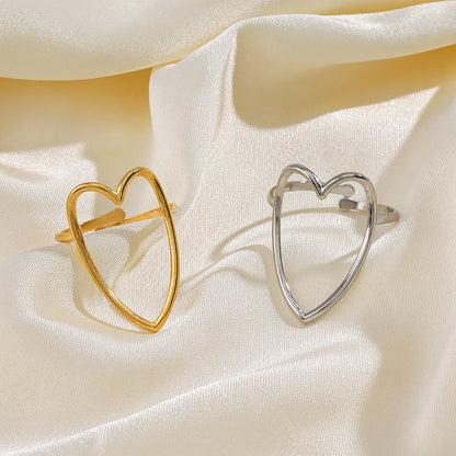 Exaggerated Heart Shape Stainless Steel Plating 18k Gold Plated Open Rings