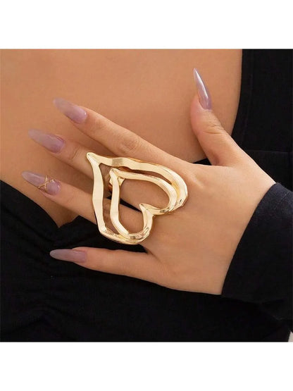 Exaggerated Heart Shape Stainless Steel Plating Open Rings