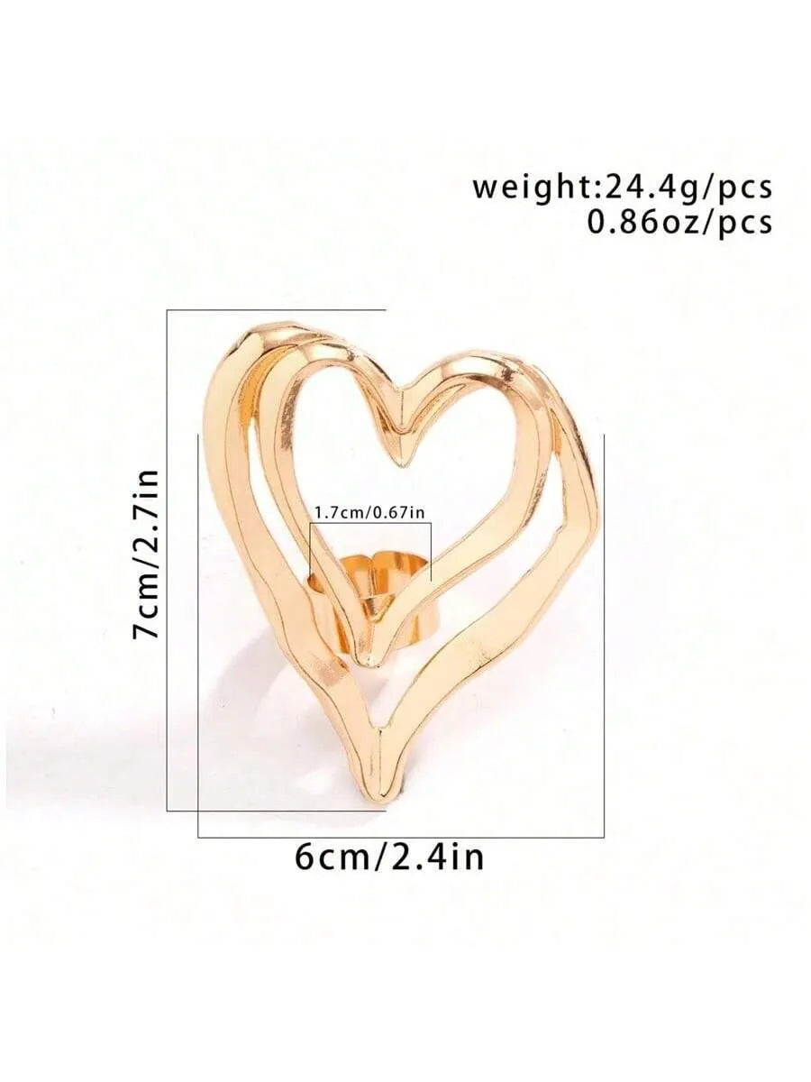 Exaggerated Heart Shape Stainless Steel Plating Open Rings