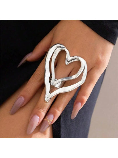 Exaggerated Heart Shape Stainless Steel Plating Open Rings