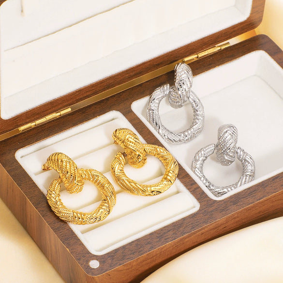 Exaggerated High End Circle Stainless Steel Women's Earrings With Geometric Design And 18K Vacuum Plating In Furnace