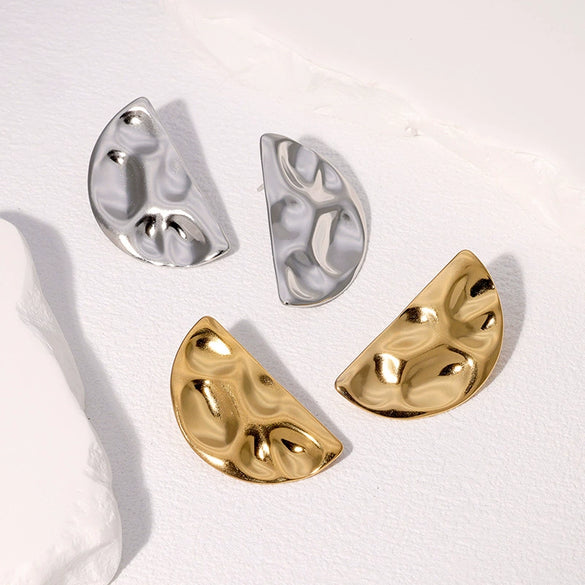 Exaggerated High Level Sense Geometric Semicircle Stainless Steel Electroplated Earrings For Women