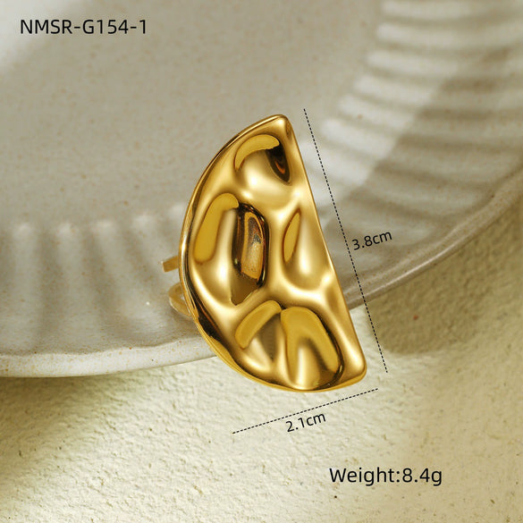 Exaggerated Highend Titanium Steel And Stainless Steel Ring And Bracelet With Concave And Convex Hammer Pattern Geometric Style Electroplated For Women