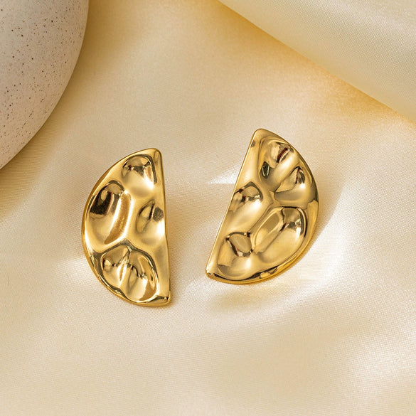 Exaggerated Highlevel Electroplated Titanium Steel Geometric Semicircular Symmetrical Earrings