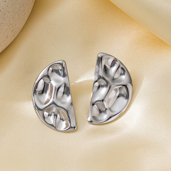 Exaggerated Highlevel Electroplated Titanium Steel Geometric Semicircular Symmetrical Earrings