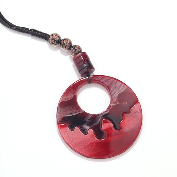 Exaggerated Hollow Acrylic Resin Pendant Necklace With Leather Rope Chain For Women