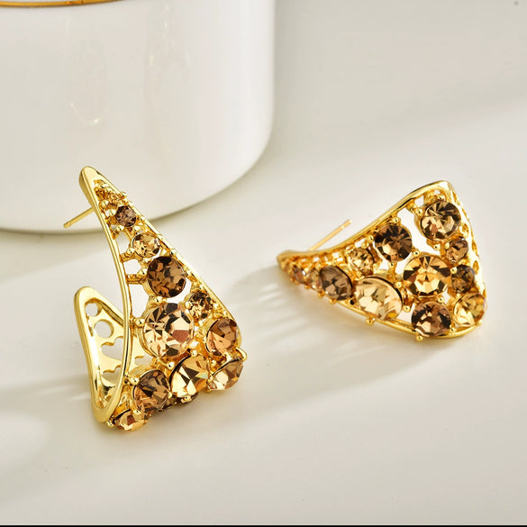 Exaggerated Hollow Diamondshaped Stud Earrings For Women Geometric Alloy With Silver And Gold Plating Sparkly Fashion Jewelry