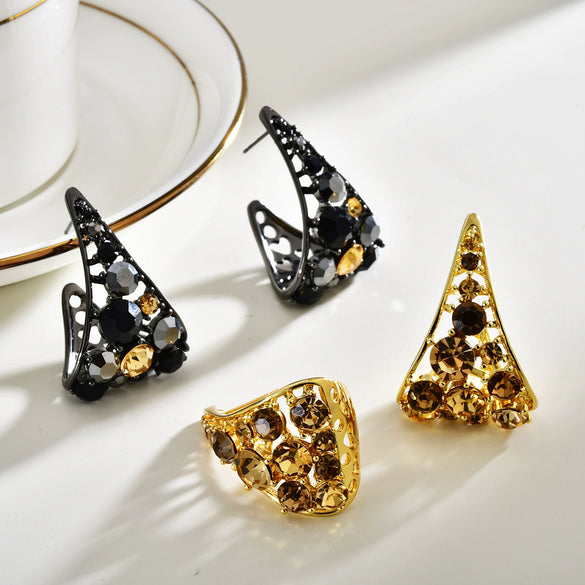 Exaggerated Hollow Diamondshaped Stud Earrings For Women Geometric Alloy With Silver And Gold Plating Sparkly Fashion Jewelry