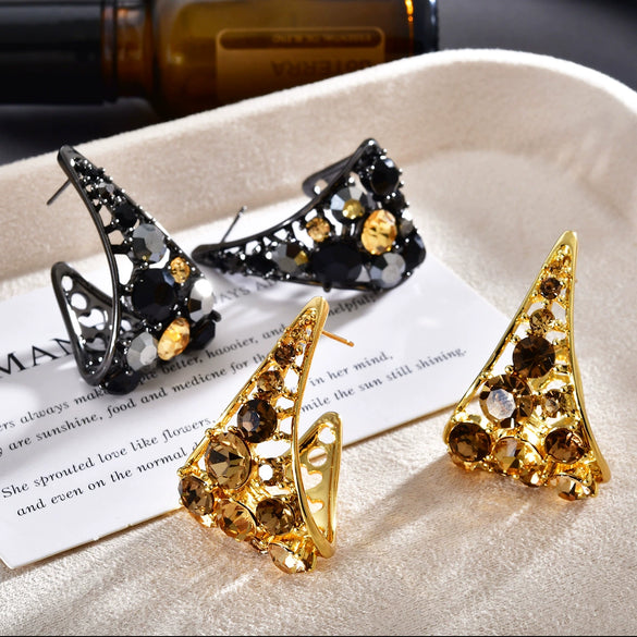 Exaggerated Hollow Diamondshaped Stud Earrings For Women Geometric Alloy With Silver And Gold Plating Sparkly Fashion Jewelry