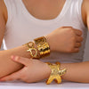 Exaggerated Hollow Flower Starfish Leaf Opening Women's Bracelet In Titanium And Stainless Steel With 18K Furnace Vacuum Plating