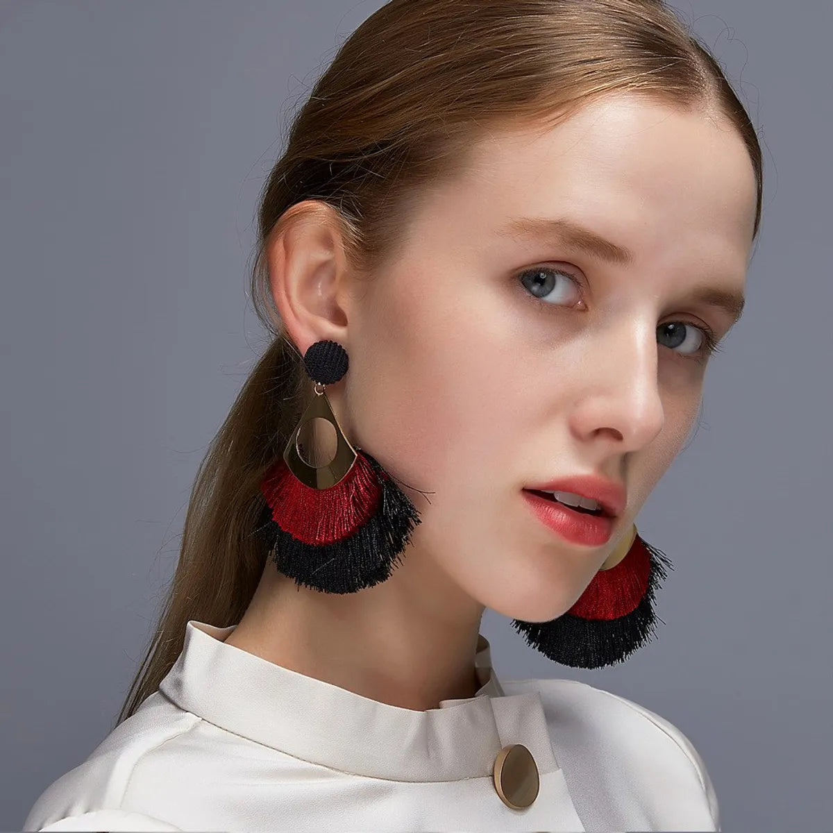 Exaggerated Hollow Tassel Earrings Bohemian Double Fan-shaped Retro Earrings Wholesale