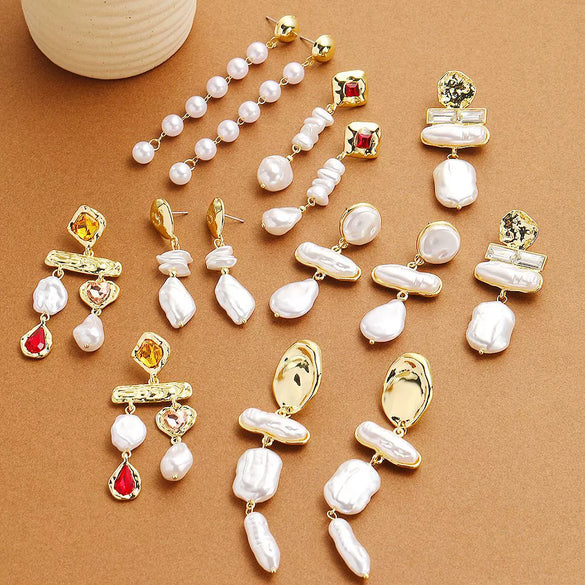 Exaggerated Imitation Pearl Earrings Heart Ushape Drop Shape Geometric For Women