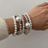 Exaggerated Imitation Pearl U Shaped Beaded Bracelet Set With Diamonds For Women