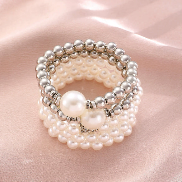 Exaggerated Imitation Pearl U Shaped Beaded Bracelet Set With Diamonds For Women