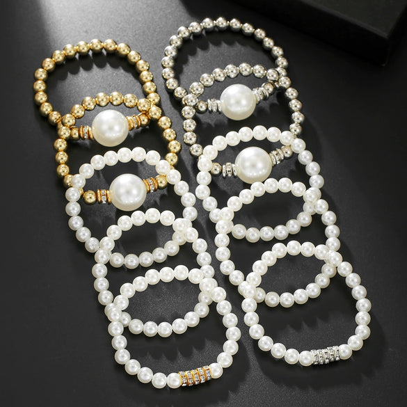 Exaggerated Imitation Pearl Women's Multilayered Geometric Hand Jewelry Hiphop Bracelet