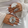 Exaggerated Irregular Feather Ring With Geometric Pearl Inlay Polished Zinc Alloy Statement Jewelry For Unisex Wear