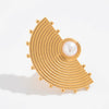 Exaggerated Irregular Feather Ring With Geometric Pearl Inlay Polished Zinc Alloy Statement Jewelry For Unisex Wear