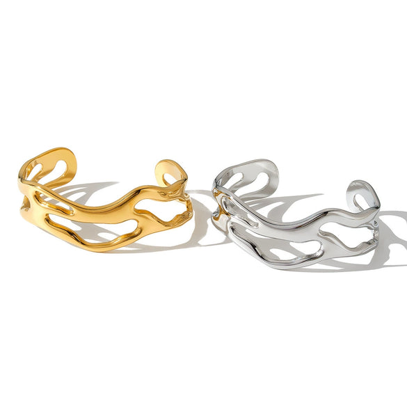 Exaggerated Irregular Geometric Hollow Bracelet In Stainless Steel With 18K Vacuum Gold Plating For Statement Jewelry