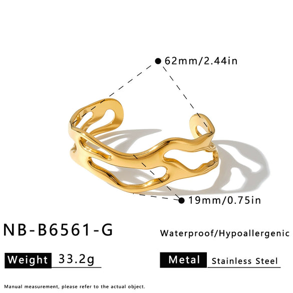 Exaggerated Irregular Geometric Hollow Bracelet In Stainless Steel With 18K Vacuum Gold Plating For Statement Jewelry