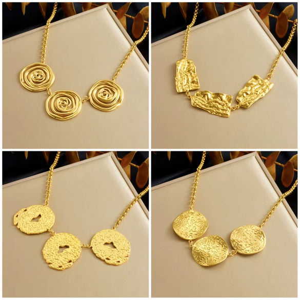 Exaggerated Irregular Geometric Spiral Pendant Necklace For Women Woolen Chain Stainless Steel Electroplating