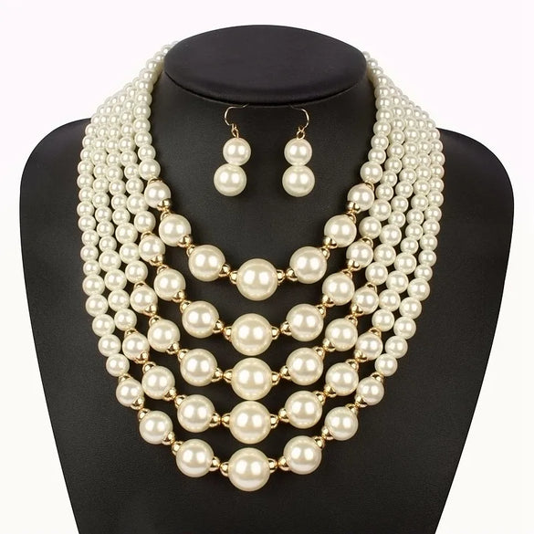 Exaggerated Lady Solid Color Imitation Pearl Wholesale Jewelry Set