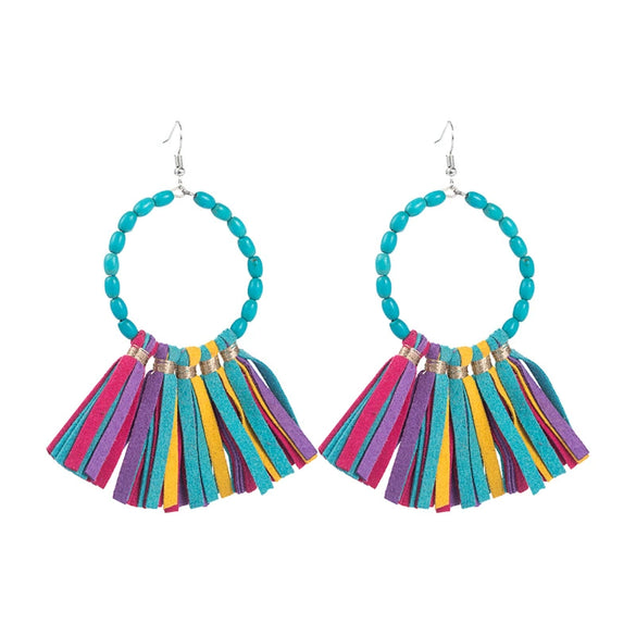 Exaggerated Large Round Handmade Leather Turquoise Geometric Earrings For Women