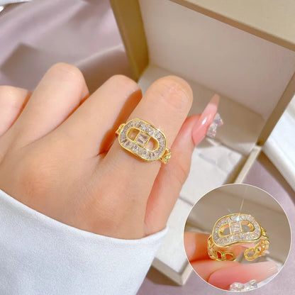 Brass Exaggerated Plating Inlay Letter Zircon Open Rings