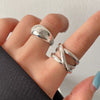 Exaggerated Lines Irregular Water Drop Glossy Alloy Ring Set For Women With Geometric Design And Electroplating