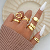 Exaggerated Lines Irregular Water Drop Glossy Alloy Ring Set For Women With Geometric Design And Electroplating