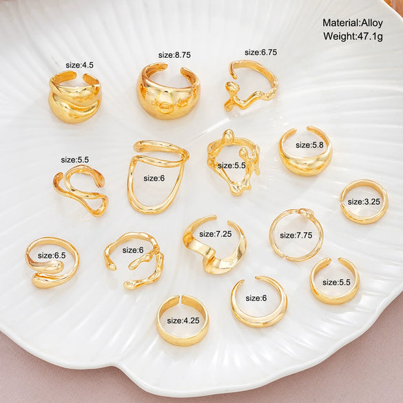Exaggerated Lines Irregular Water Drop Glossy Alloy Ring Set For Women With Geometric Design And Electroplating