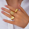 Exaggerated Lines Irregular Water Drop Glossy Alloy Ring Set For Women With Geometric Design And Electroplating