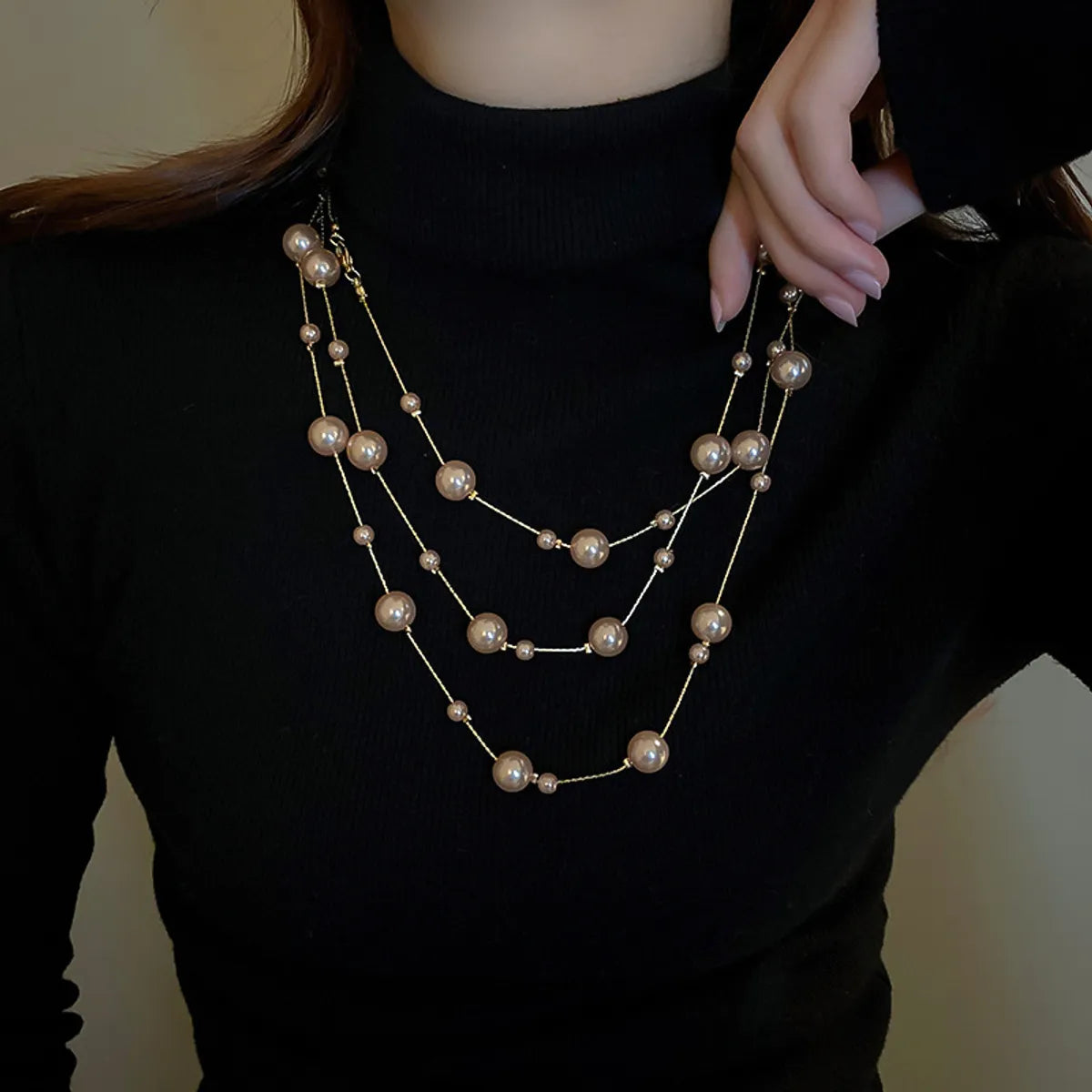 Exaggerated Long Pearl Simple Alloy Multi-layer Necklace Wholesale