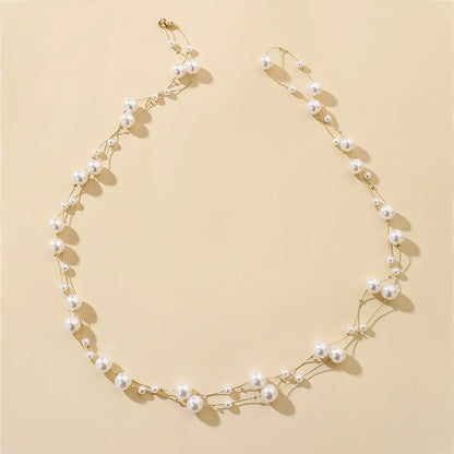 Exaggerated Long Pearl Simple Alloy Multi-layer Necklace Wholesale