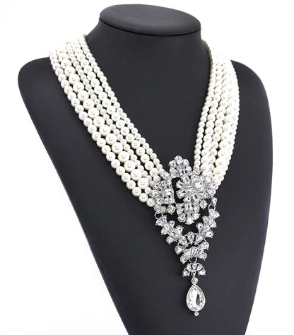 Exaggerated Luxurious Geometric Artificial Pearl Alloy Inlay Artificial Crystal Women's Necklace